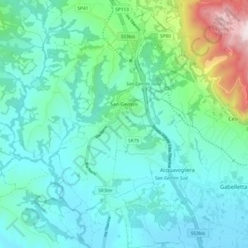 Mappa topografica San Gemini, altitudine, rilievo