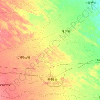 Mappa topografica 开鲁镇, altitudine, rilievo