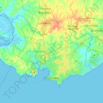 Mappa topografica Montevideo, altitudine, rilievo