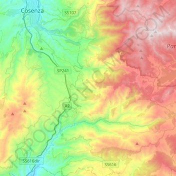 Mappa topografica Aprigliano, altitudine, rilievo