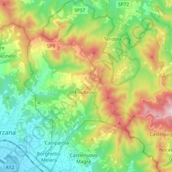 Mappa topografica Fosdinovo, altitudine, rilievo