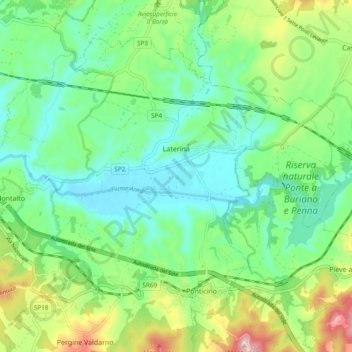 Mappa topografica Laterina, altitudine, rilievo