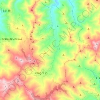 Mappa topografica Fondachelli-Fantina, altitudine, rilievo