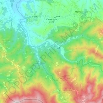 Mappa topografica Casaleggio Boiro, altitudine, rilievo