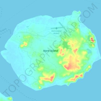Mappa topografica Horn Island, altitudine, rilievo