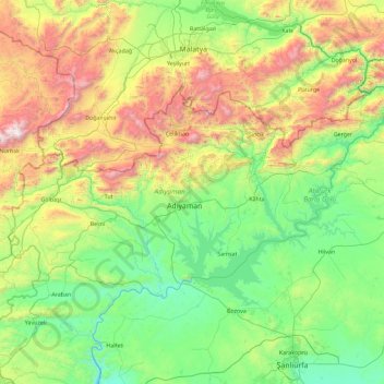 Mappa topografica Adıyaman, altitudine, rilievo