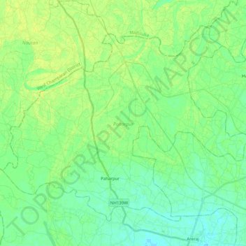 Mappa topografica Paharpur, altitudine, rilievo