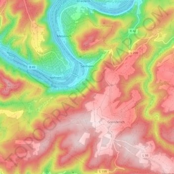 Mappa topografica Senheim, altitudine, rilievo
