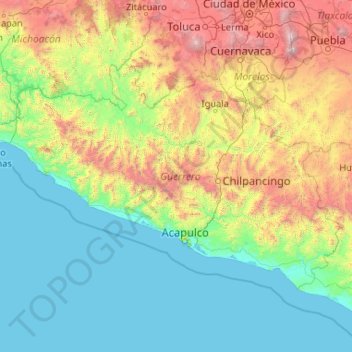 Mappa topografica Guerrero, altitudine, rilievo