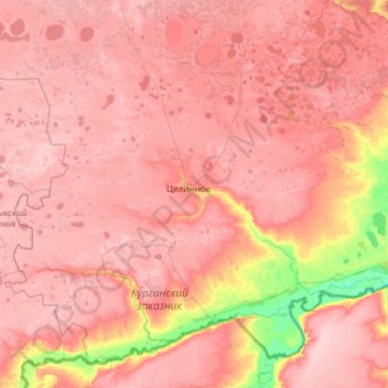 Mappa topografica Целинный муниципальный округ, altitudine, rilievo