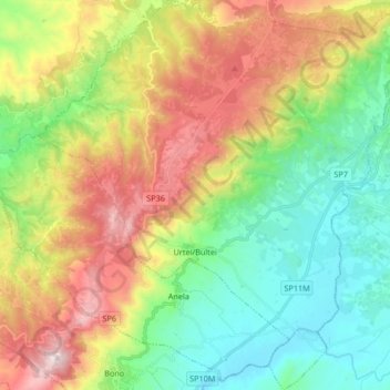 Mappa topografica Bultei, altitudine, rilievo