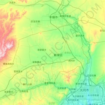 Mappa topografica 新荣区, altitudine, rilievo