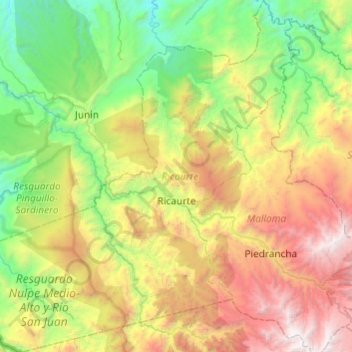 Mappa topografica Ricaurte, altitudine, rilievo