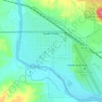 Mappa topografica Guernsey, altitudine, rilievo