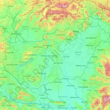 Mappa topografica Ungheria, altitudine, rilievo