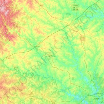 Mappa topografica Jackson County, altitudine, rilievo