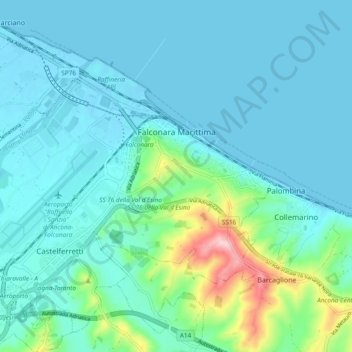 Mappa topografica Falconara Marittima, altitudine, rilievo