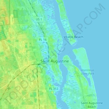 Mappa topografica St. Augustine, altitudine, rilievo
