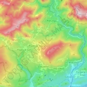 Mappa topografica Clauzetto, altitudine, rilievo