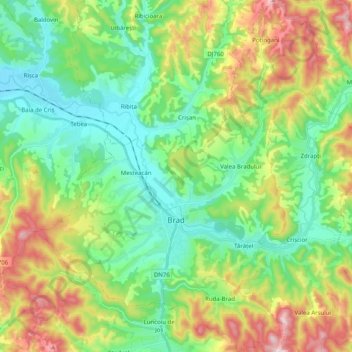 Mappa topografica Brad, altitudine, rilievo