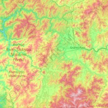 Mappa topografica Josephine County, altitudine, rilievo