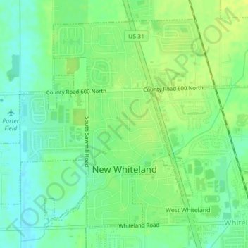 Mappa topografica New Whiteland, altitudine, rilievo