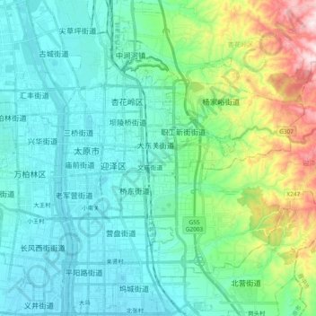 Mappa topografica 郝庄镇, altitudine, rilievo