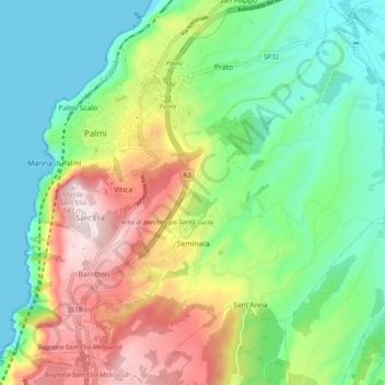 Mappa topografica Seminara, altitudine, rilievo