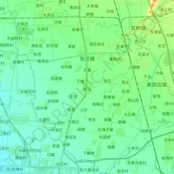 Mappa topografica 张汪镇, altitudine, rilievo