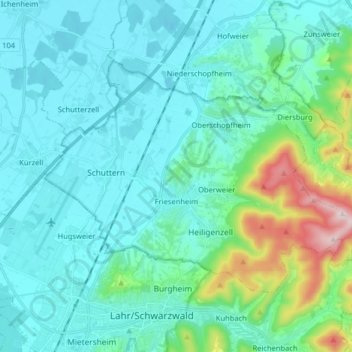 Mappa topografica Friesenheim, altitudine, rilievo