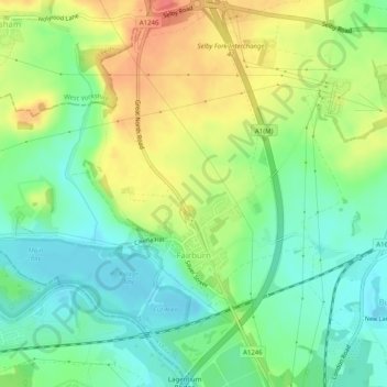 Mappa topografica Fairburn, altitudine, rilievo