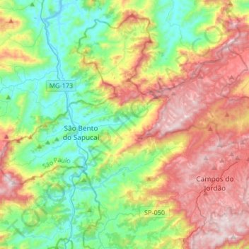 Mappa topografica São Bento do Sapucaí, altitudine, rilievo