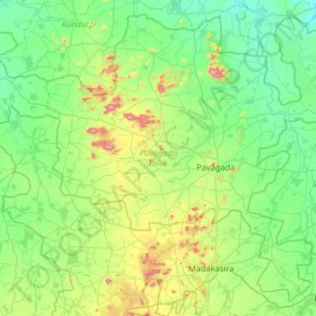 Mappa topografica Pavagada taluk, altitudine, rilievo