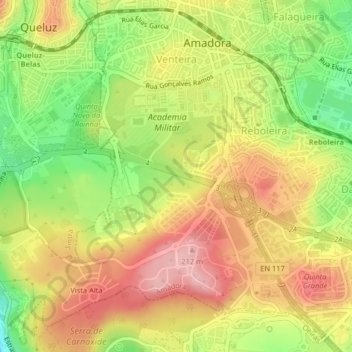 Mappa topografica Venteira, altitudine, rilievo