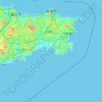 Mappa topografica 威海市, altitudine, rilievo