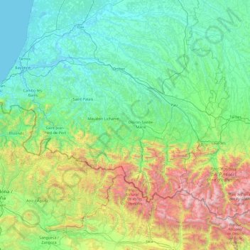 Mappa topografica Pyrénées-Atlantiques, altitudine, rilievo