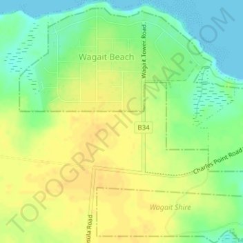 Mappa topografica Wagait Beach, altitudine, rilievo