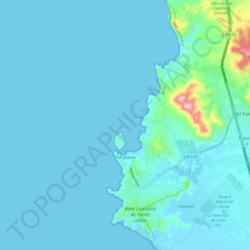 Mappa topografica Pucusana, altitudine, rilievo