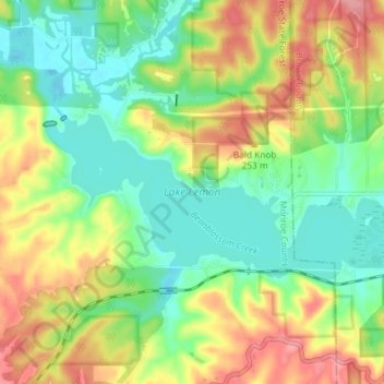 Mappa topografica Lake Lemon, altitudine, rilievo