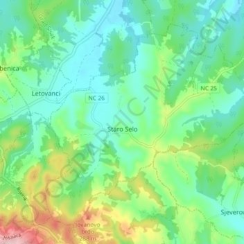 Mappa topografica Staro Selo, altitudine, rilievo