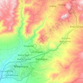 Mappa topografica Samegua, altitudine, rilievo