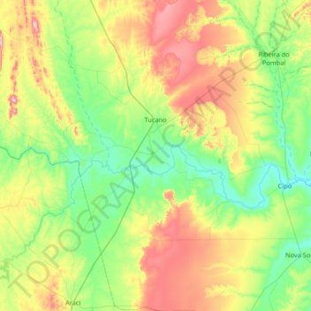 Mappa topografica Tucano, altitudine, rilievo