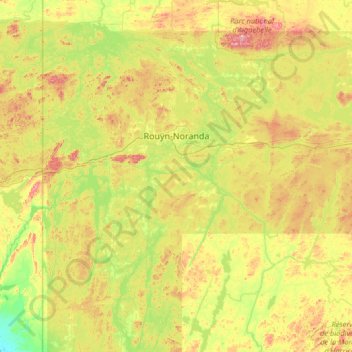 Mappa topografica Rouyn-Noranda, altitudine, rilievo