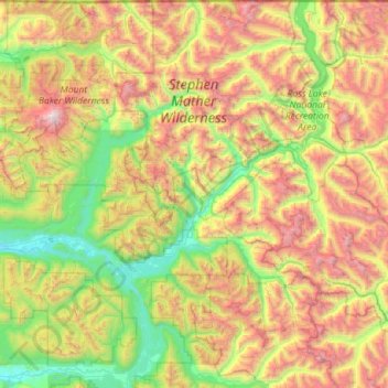 Mappa topografica Stephen Mather Wilderness, altitudine, rilievo