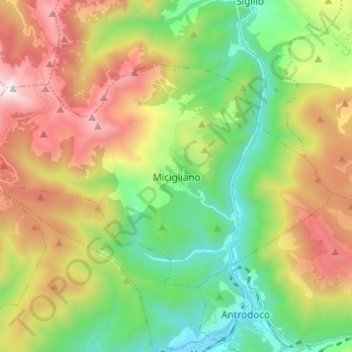 Mappa topografica Micigliano, altitudine, rilievo