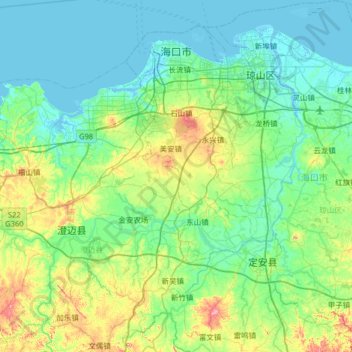 Mappa topografica 海口市, altitudine, rilievo