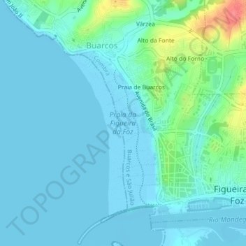 Mappa topografica Praia da Figueira da Foz, altitudine, rilievo