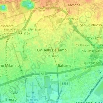 Mappa topografica Cinisello Balsamo, altitudine, rilievo