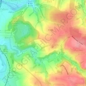 Mappa topografica Seelitz, altitudine, rilievo