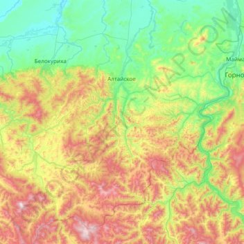 Mappa topografica Алтайский район, altitudine, rilievo